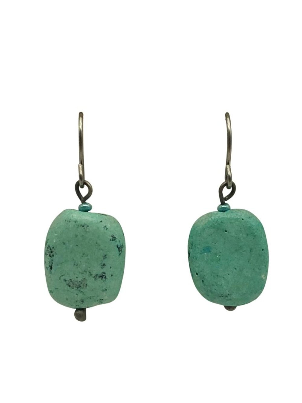 Faux Turquoise 1.5" Drop Earrings Silver Tone Hooks Boho Natural Southwestern